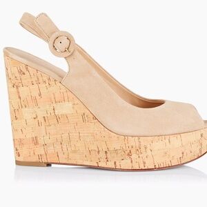 Veronica Beard Dali Suede Peep-Toe Wedge Sandals Size 9.5 M